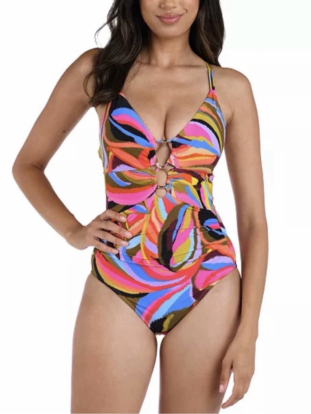 La Blanca Tropic Waves Lace Up One Piece Swimsuit Size 4